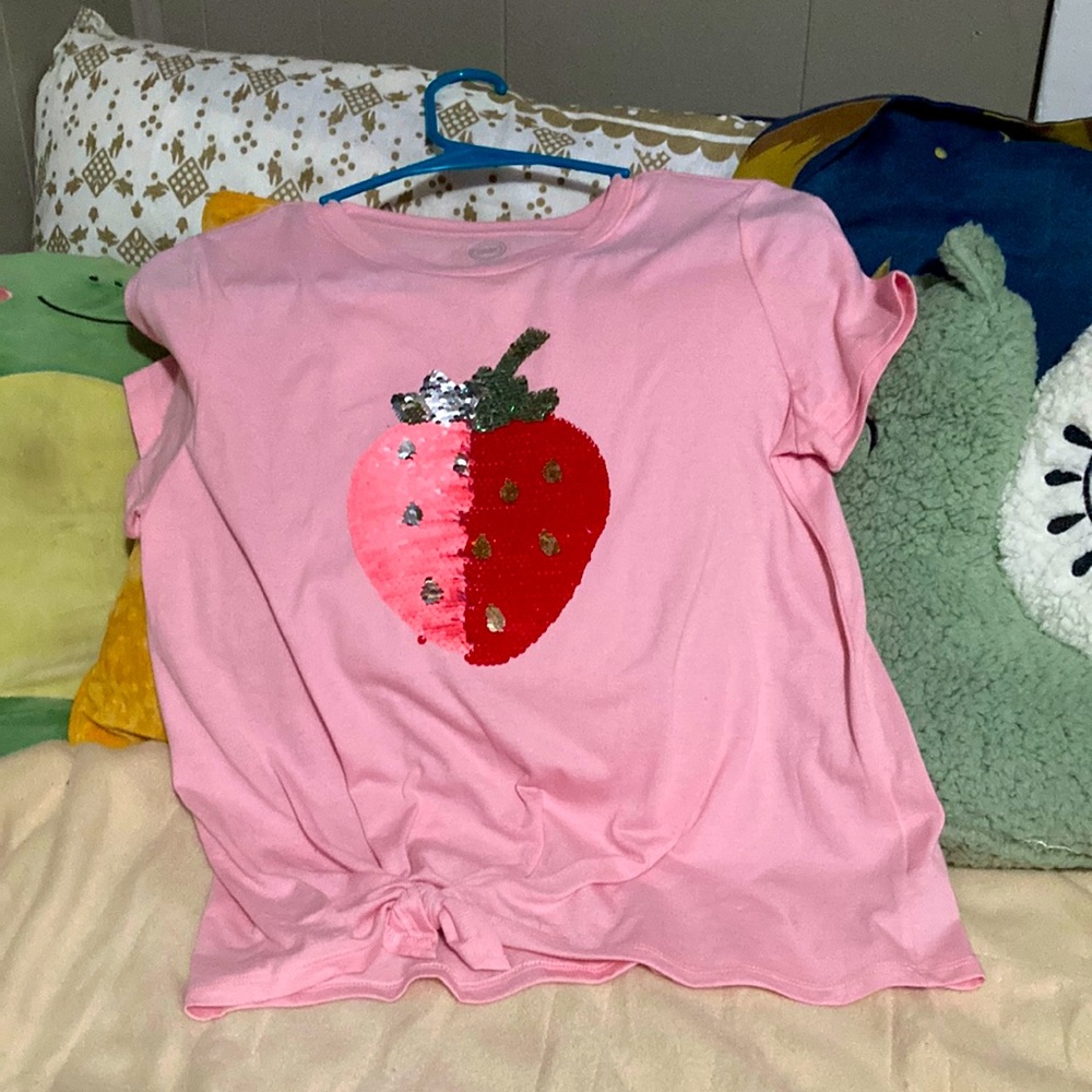 L Sequin Strawberry Pink T-Shirt